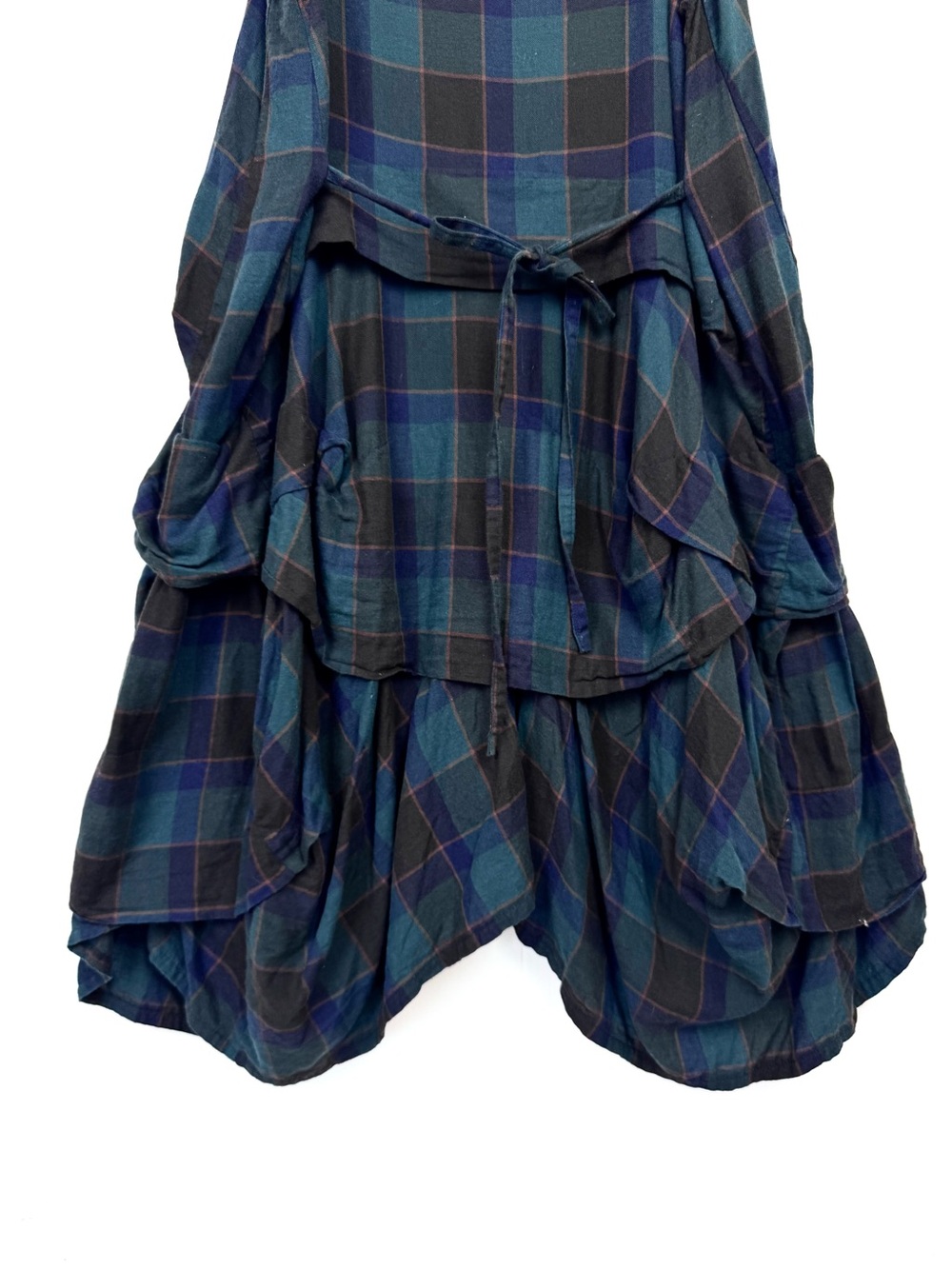 Krista Larson blue and green plaid Umbrella Slip midi Dress - Picture 3 of 9
